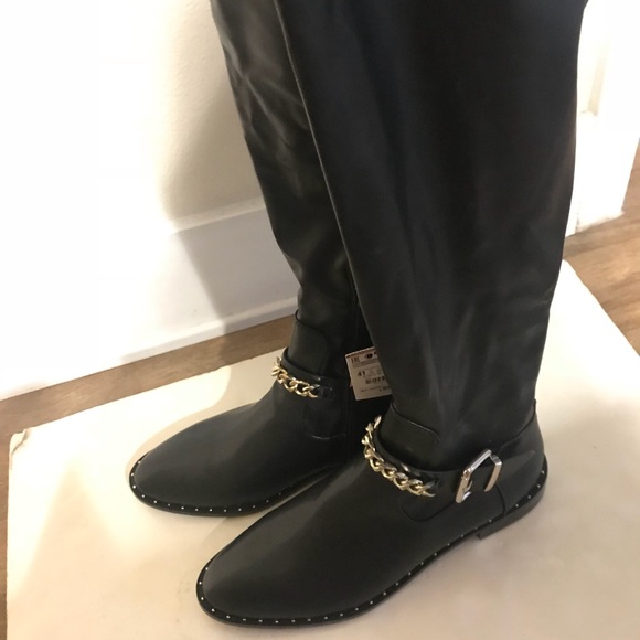 BLOGGER Zara Flat Over the Knee Boots Chain Detail - Picture 7 of 8